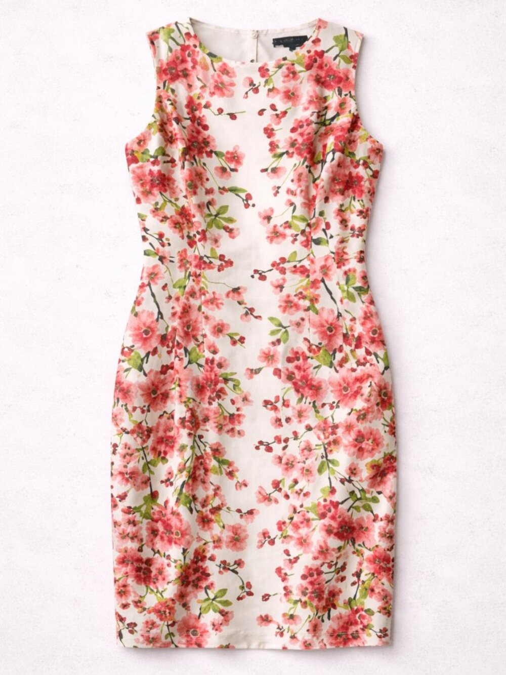 Lauren Ralph Lauren White Floral Midi Dress with Pink Blossoms
